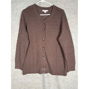 Pendleton Plus Womens 1X Brown Cotton Diamond Knit Button Front Cardigan WC688